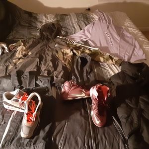 3 vests, adidas windbreaker,hoodie, 2 pr sneakers